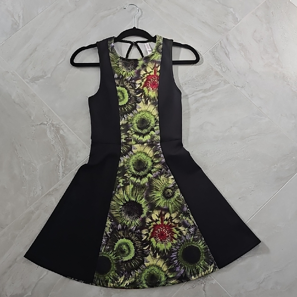 Xhilaration Black and Green Floral Mini Dress